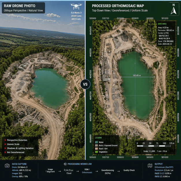 Photogrammetry: ortho, DSM, DTM, mesh, point cloud