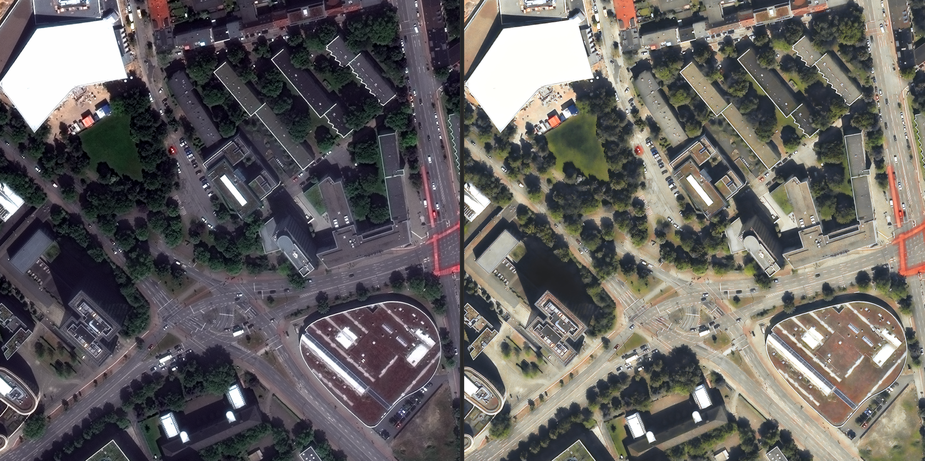 Atmospheric and geometric correction, pansharpening, super-resolution